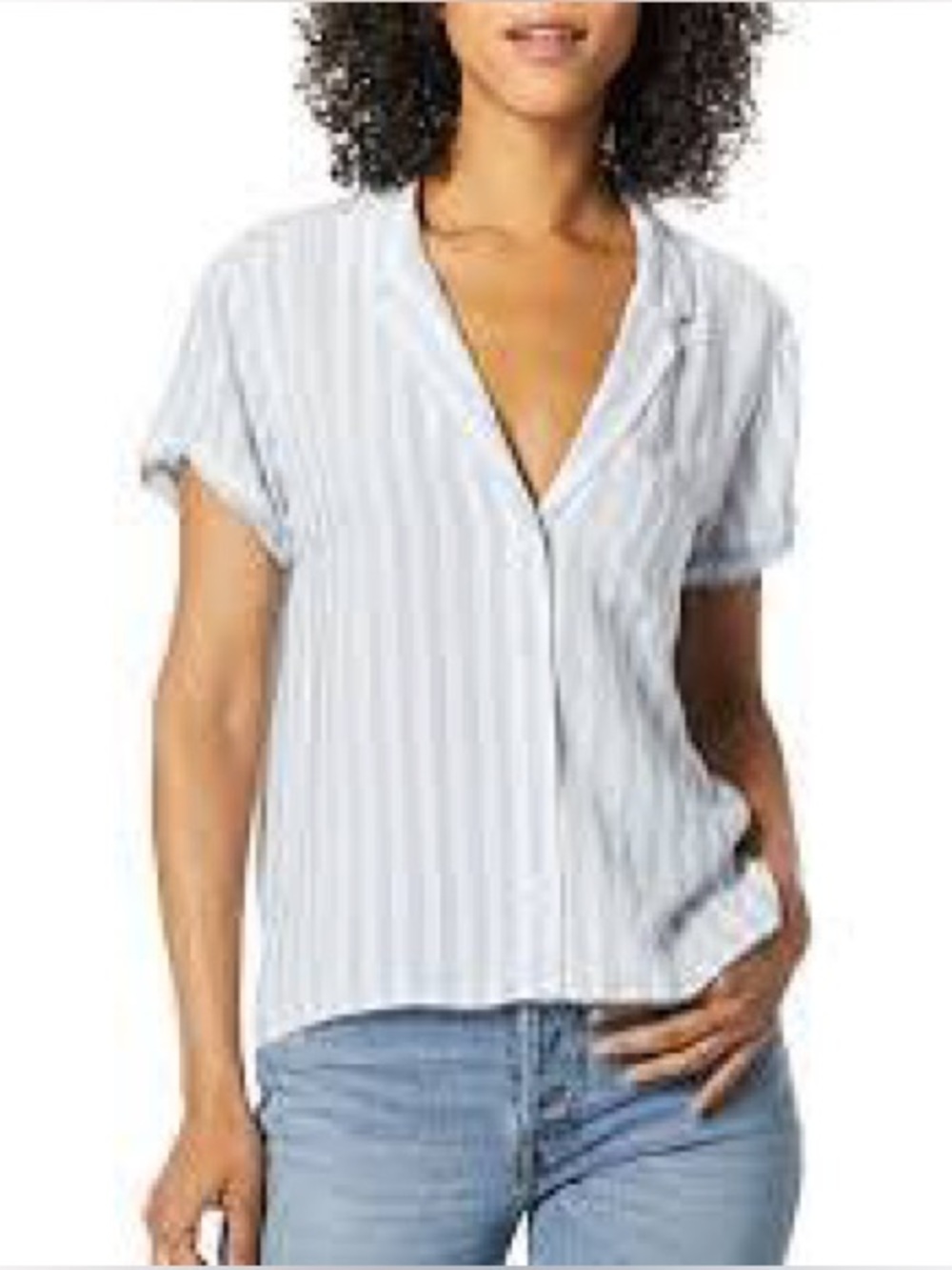 Paige Womens Blue White Striped Short Sleeve Button Down Shirt Size Small